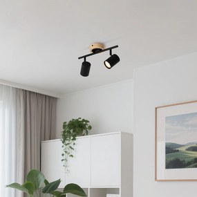 Spotlight modern negru cu lemn inclinabil cu 2 lumini - Jeana