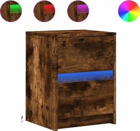 vidaXL Noptieră cu lumini LED, stejar fumuriu, lemn prelucrat