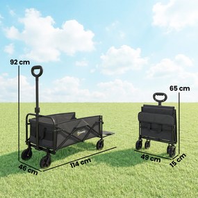 Outsunny Cărucior de Grădină 72L Pliabil cu Mâner Reglabil, din Oțel și Material Oxford, 114x46x92 cm, Negru | Aosom Romania