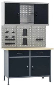 vidaXL Banc de lucru cu trei panouri de perete și un dulap