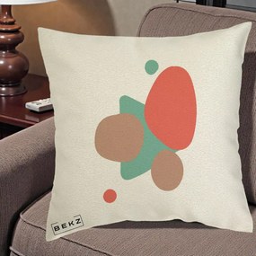 Perna Decorativa Abstract Forme Coral Turcoaz, 40x40 cm, Ecru, Husa Detasabila, Perna Inclusa, BEKZ®
