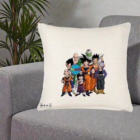Perna Personalizata Dragon Ball Z Grup Complet, 40x40 cm, Crem Reliefat, Husa Detasabila, Perna Inclusa, BEKZ®