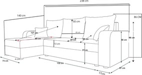Coltar extensibil de colt VALERIO, gri inchis/gri deschis, reversibil, 238x140 cm + 2 perne GRATUIT