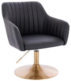 HR190N Scaun Neagră din Piele Ecologica cu Bază Aurie