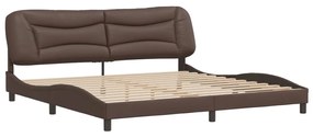 3208025 vidaXL Cadru de pat cu tăblie, maro, 200x200 cm, piele ecologică
