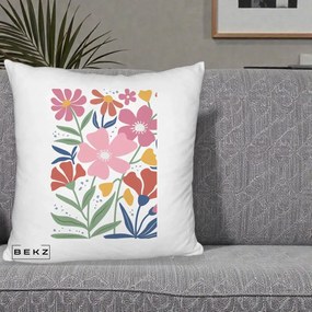 Perna Decorativa Flori Grafice Roz si Terracotta, 40x40 cm, Alb Pufos, Husa Detasabila, Perna Inclusa, BEKZ®