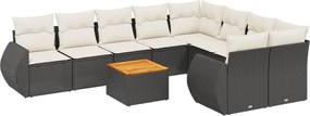vidaXL Set canapele de grădină cu perne, 10 piese, negru, poliratan