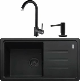 Set chiuveta bucatarie compozit Franke Malta VN 1 cuva cu picurator 78x43.5 cm reversibila finisaj negru mat plus baterie si dozator sapun