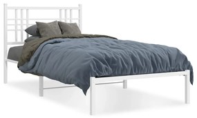 376369 vidaXL Cadru de pat din metal cu tăblie, alb, 107x203 cm