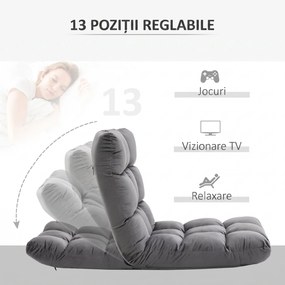 HOMCOM Fotoliu de Podea din Catifea cu Spătar Reglabil până la 180° și Tapițerie Groasă, 55x71x53.5cm, Gri Închis | Aosom Romania