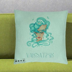 Perna Personalizata Zodiac Varsator Cowgirl, 40x40 cm, Verde Menta, Husa Detasabila, Perna Inclusa, BEKZ®