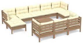 3097148 vidaXL Set mobilier relaxare grădină perne 11piese lemn pin maro miere