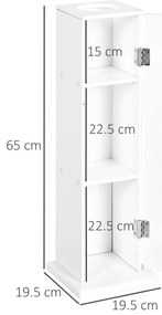 HOMCOM Mobilier de Baño Estrecho cu Orificiu pentru Hârtie Igienică și Rafturi Stil Modern 19,5x19,5x65 cm Alb | Aosom Romania