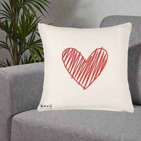 Perna Decorativa Inima Rosie Desen Manual, 40x40 cm, Crem Reliefat, Husa Detasabila, Perna Inclusa, BEKZ®