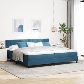 vidaXL Pat cu Arcuri și Saltea Albastru închis 200 x 200 cm țesătură
