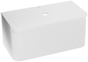 Set dulap baza suspendat Rune Hrafna 1 sertar 100 cm alb lucios si blat alb