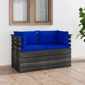 Canapea gradina din paleti cu perne, 2 locuri, lemn masiv pin Albastru, Canapea cu 2 locuri, 1