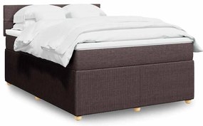 vidaXL Pat box spring cu saltea, maro închis, 140x200 cm, textil