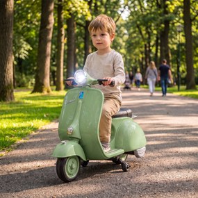 AIYAPLAY Motocicletă Electrică pentru Copii 3+ Ani, Licență VESPA, 6V, cu Roți Ajutătoare Detașabile, Max. 30 kg, Verde | Aosom Romania