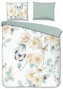 Lenjerie de pat albă-verde din bumbac satinat pentru pat dublu, extinsă 200x220 cm Adiwanya – Descanso