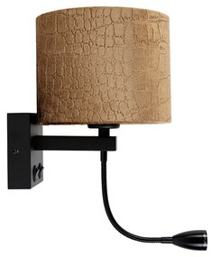 Aplică neagră cu abajur din catifea, design crocodil, 18 cm - Brescia