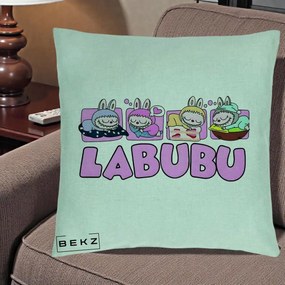 Perna Personalizata Labubu Sleeping Quad, 40x40 cm, Verde Menta, Husa Detasabila, Perna Inclusa, BEKZ®