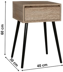 Noptiera / masa, stejar / negru, ALYSANDRA TYPE 1