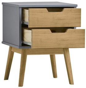 Noptieră din lemn masiv de pin Marckeric Baku, gri-maro