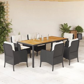 vidaXL Set mobilier de grădină cu perne, 7 piese, negru, poliratan