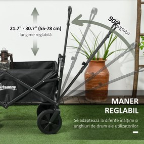 Outsunny Cărucior Pliabil de Exterior cu Copertină Detașabilă, Rezistent pentru Grădină și Camping, cu Maner Telescopic | Aosom Romania