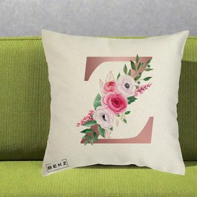 Cadou Personalizat - Perna Personalizata Monograma Rose Gold Litera Z, 40x40 cm, Ecru, Husa Detasabila, Perna Inclusa, BEKZ®