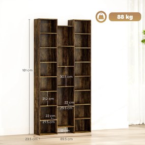 HOMCOM Bibliotecă modernă din lemn înaltă 181 cm cu 21 de compartimente și 10 rafturi reglabile, Maro Rustic | Aosom Romania