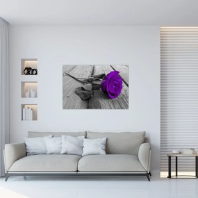 Tablou - Trandafir violet cu tulpina verde (90x60 cm)