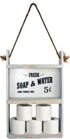 Resigilat:Raft din lemn cu sfoara Farmhouse Homs, 60 x 40 x 13 cm, alb antic