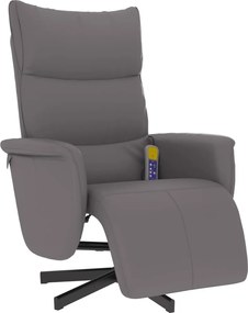 vidaXL Fotoliu de masaj rabatabil, cu taburet, gri, piele ecologică