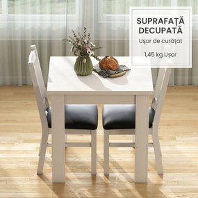 HOMCOM Masă de Dining Extensibilă pentru 4-6 Persoane din PAL și Oțel, 140 x 80 x 77,5 cm, Alb cu Efect de Lemn | Aosom Romania