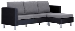 282204 vidaXL Canapea cu 3 locuri cu perne, negru, piele ecologică