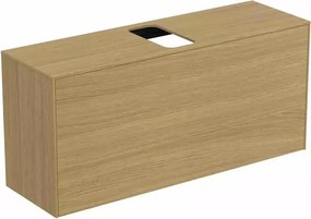 Dulap baza suspendat Ideal Standard Atelier Conca 1 sertar si blat cu decupaj central 120 cm finisaj stejar deschis