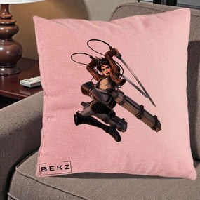 Perna Personalizata Attack on Titan Eren Yeager Lupta, 40x40 cm, Roz, Husa Detasabila, Perna Inclusa, BEKZ®
