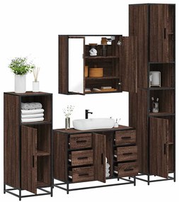vidaXL Set de mobilier de baie din 4 piese din lemn de stejar maro