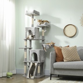 PawHut Arborele pentru Pisici cu Căsuțe, Paturi, Singhii și Mingi, Gri Deschis | Aosom Romania