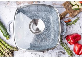 Oală pătrată cu capac 28x28 cm, 6.5L – Klausberg KB 7532, strat marmură antiaderent, gri, compatibilă cu inducție și plite clasice