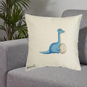 Perna Decorativa Brontosaur cu Ou, 40x40 cm, Ecru, Husa Detasabila, Perna Inclusa, BEKZ®