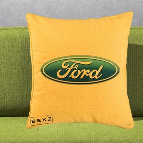 Perna Personalizata cu emblema Ford, 40x40 cm, Galben, Husa Detasabila, Perna Inclusa, BEKZ®
