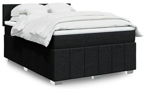 vidaXL Pat box spring cu saltea, negru, 140x200 cm, textil