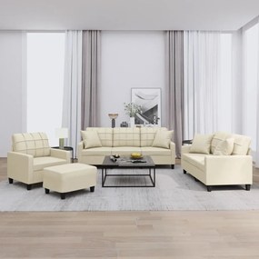 vidaXL Set de canapele cu perne, 4 piese, crem, piele ecologică