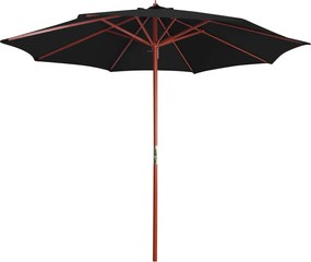 vidaXL Umbrelă de soare cu stâlp din lemn, negru, 300 x 258 cm