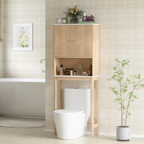 HOMCOM Dulap pentru WC deasupra toaletei, corp depozitare WC cu dulap cu uși duble și rafturi  66 x 25 x 168 cm, stejar | Aosom Romania