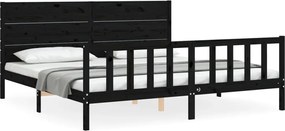 vidaXL Cadru pat cu tăblie 200x200 cm, negru, lemn masiv