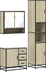 vidaXL Set mobilier de baie, 3 piese, stejar sonoma, lemn prelucrat